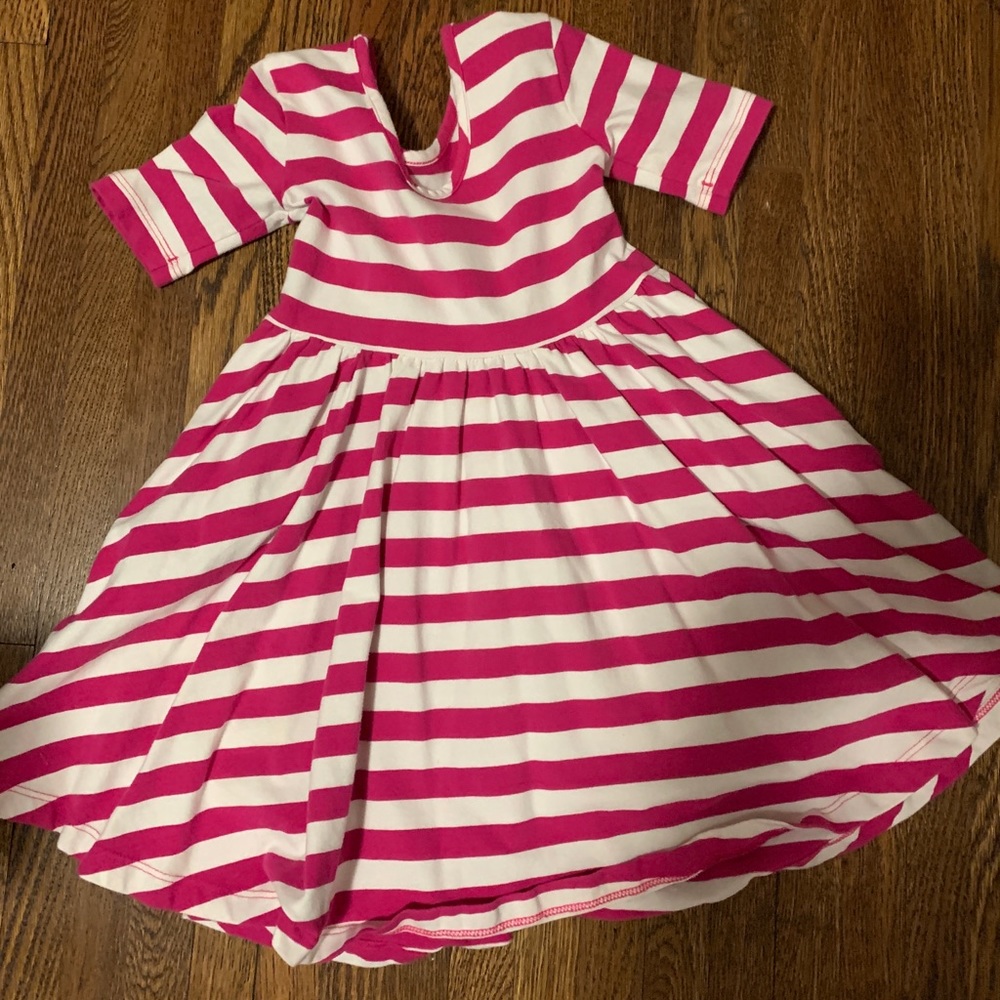 Pink and white swing dress with pockets